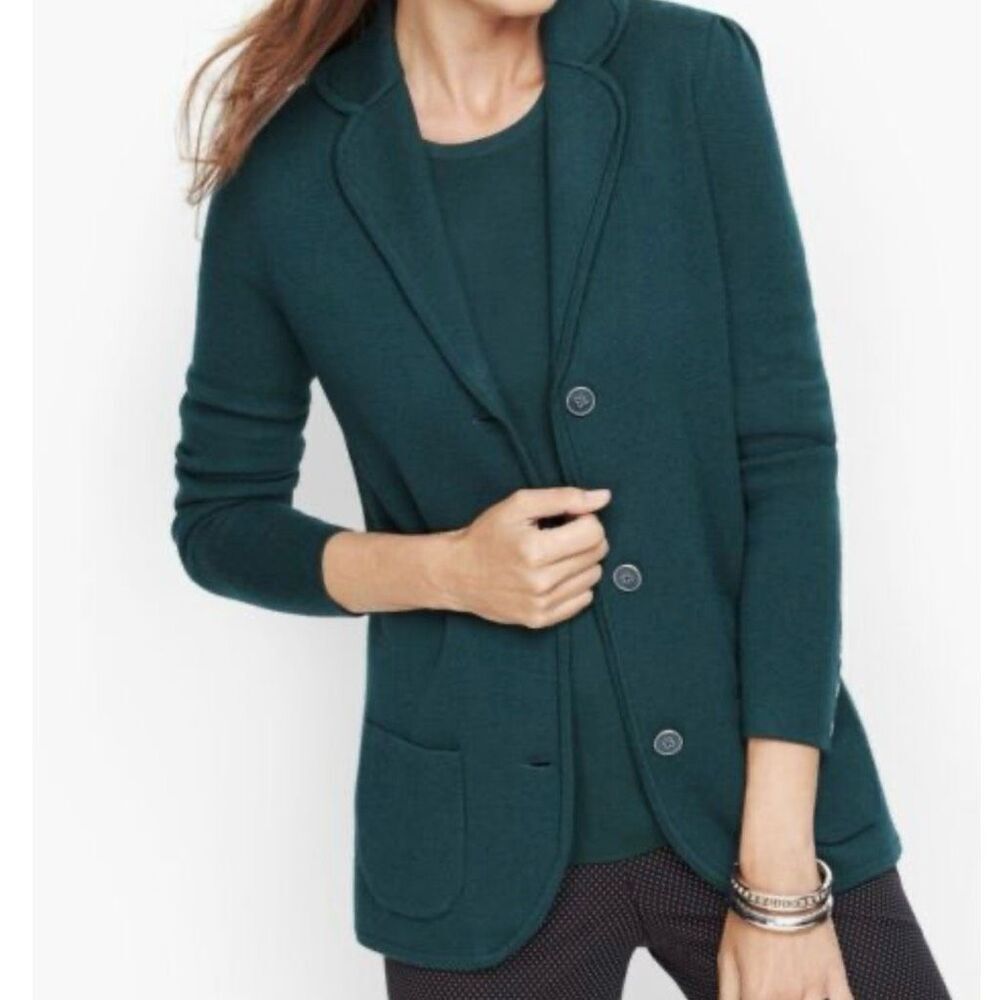TALBOTS | NWT Cardigan Sweater Blazer Jacket Dark Teal Merino Wool | 0X Petite